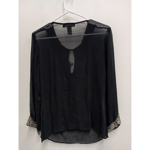 VTG Y2K Rampage Blouse Top Womens Medium Black Sheer Beaded Whimsygoth Holiday - Picture 10 of 12